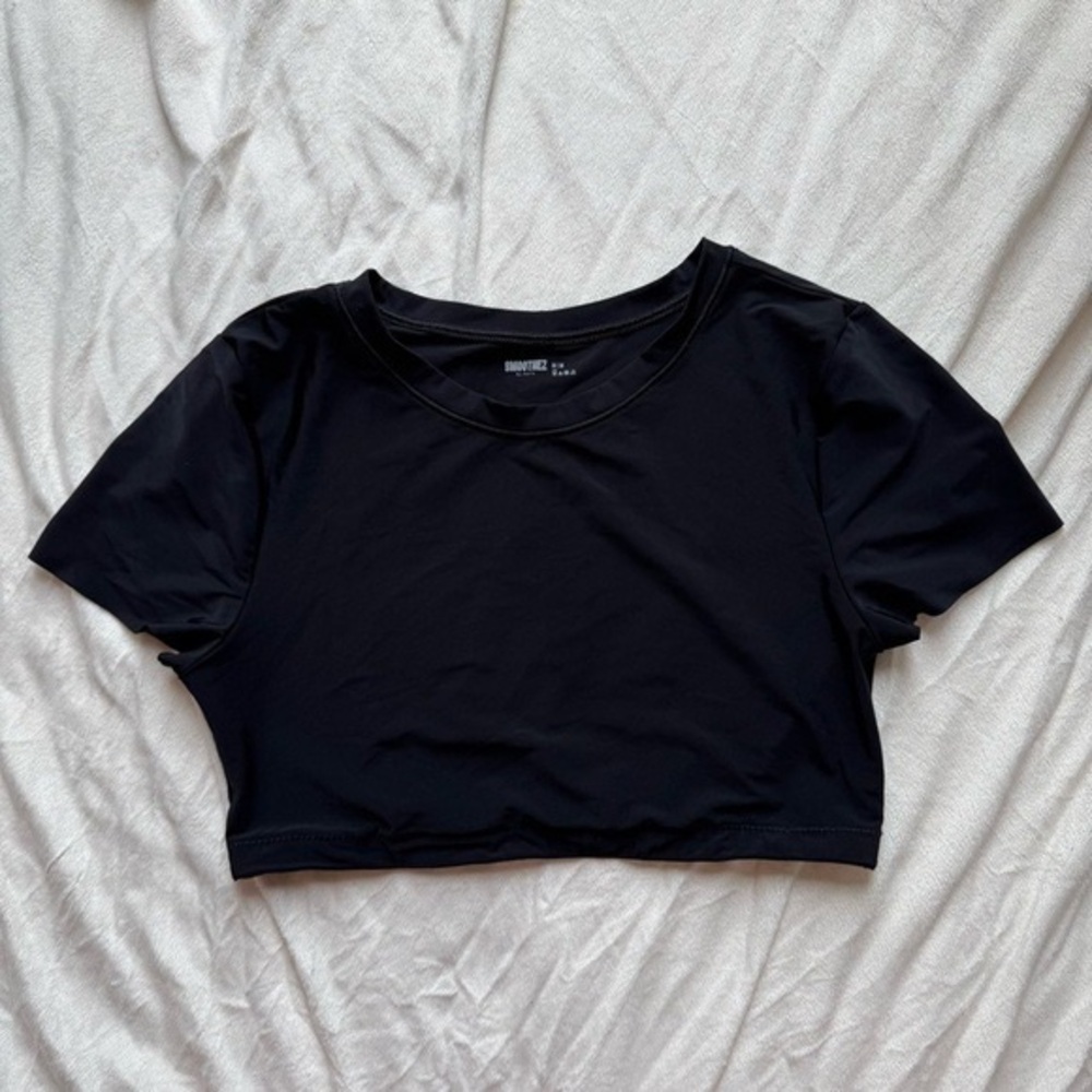 Black Cropped T-Shirt Top - Unknown Brand - Picture 1 of 3